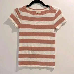 Madewell Knit Striped Short Sleeve Top XS EUC Camel & Cream​​